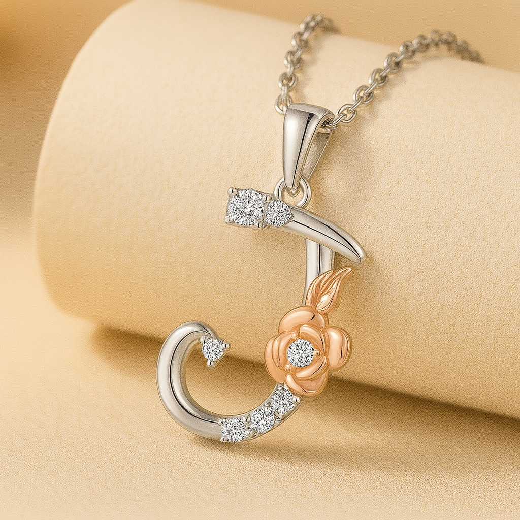 Alphabet Rose Pendant Necklace