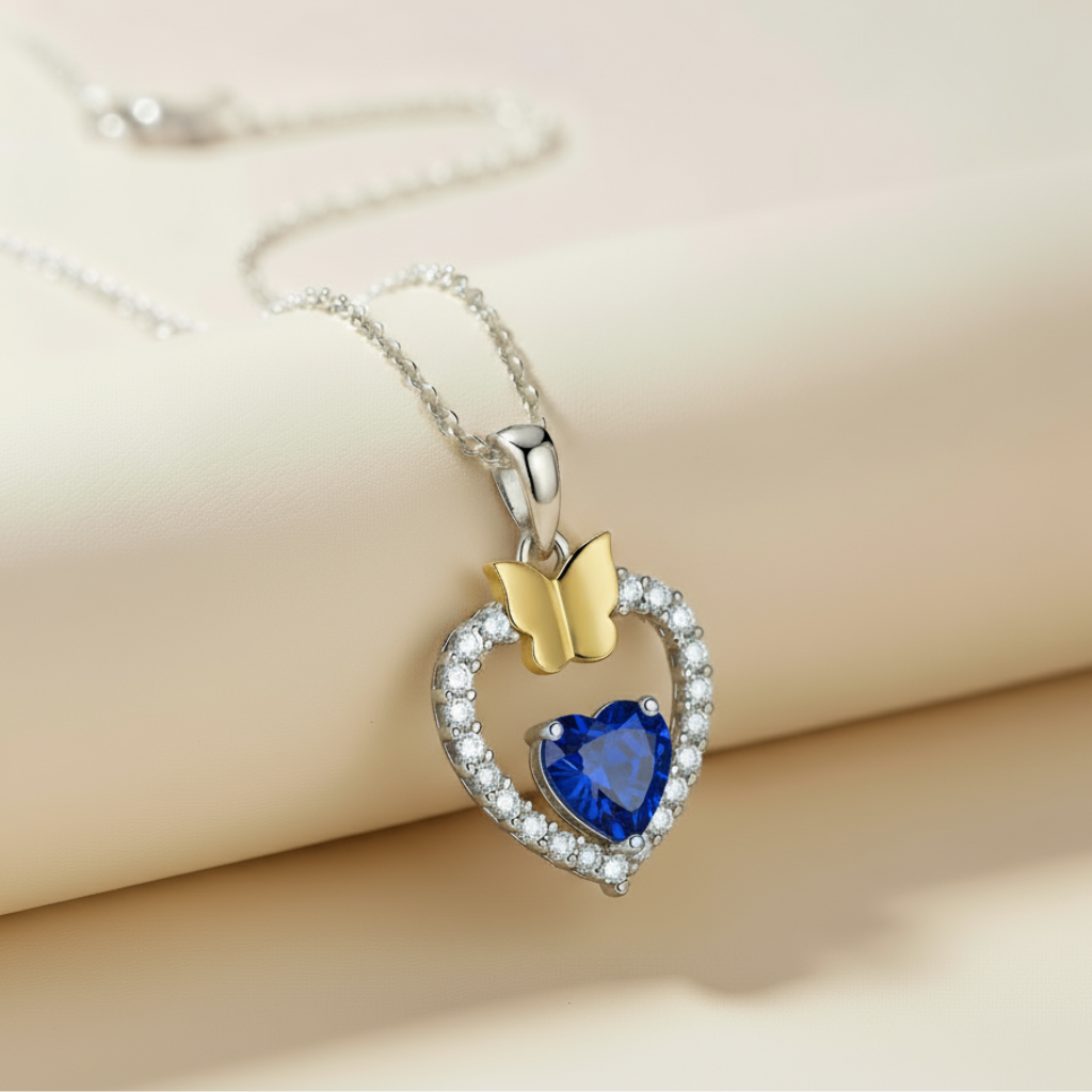 Gemstone Heart Butterfly Pendnat Necklace