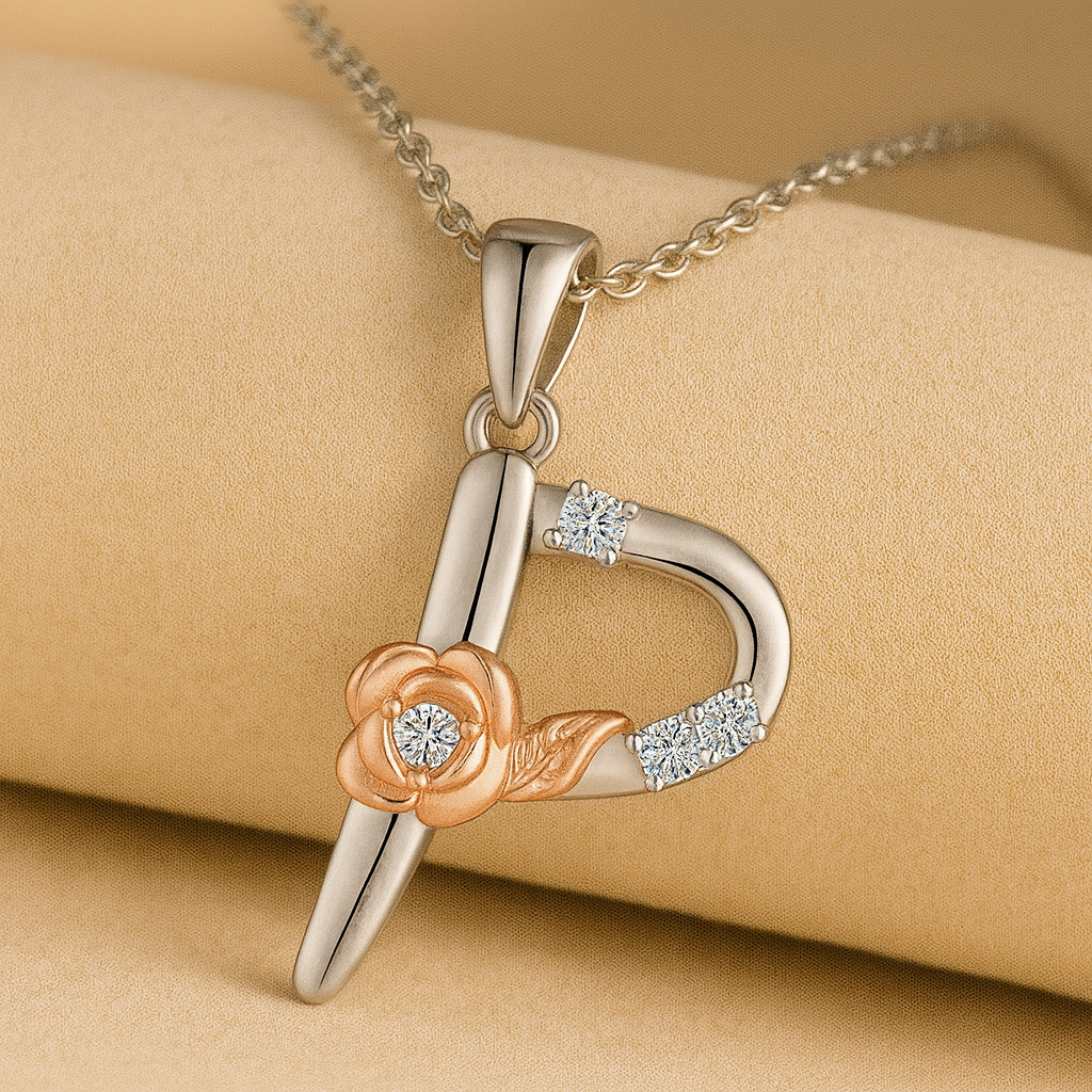 Alphabet Rose Pendant Necklace