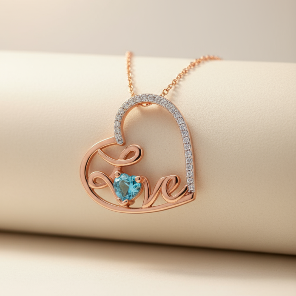 Blue Topaz Love Heart Pendant Necklace
