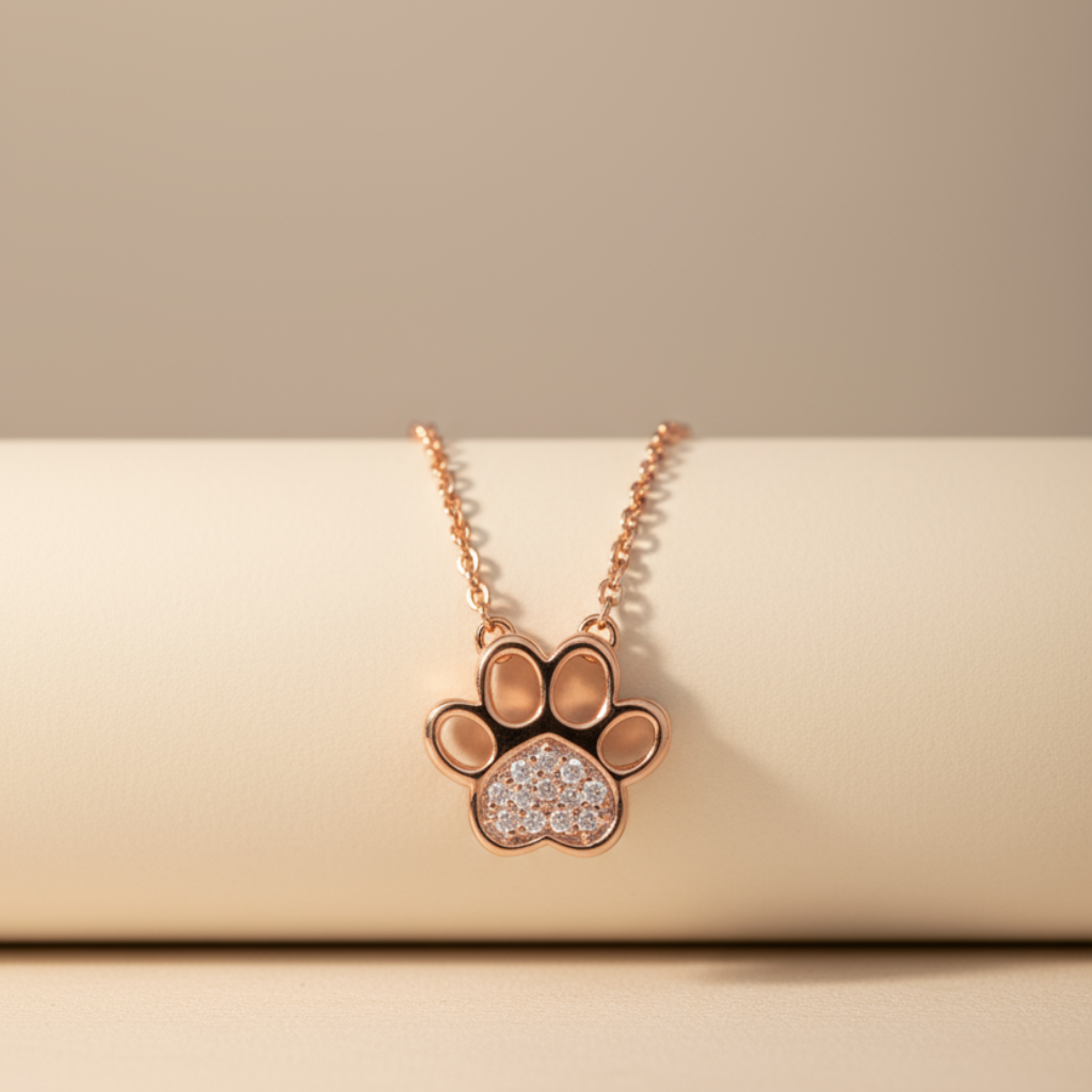 Accent Heart Paw Print Pendant Necklace