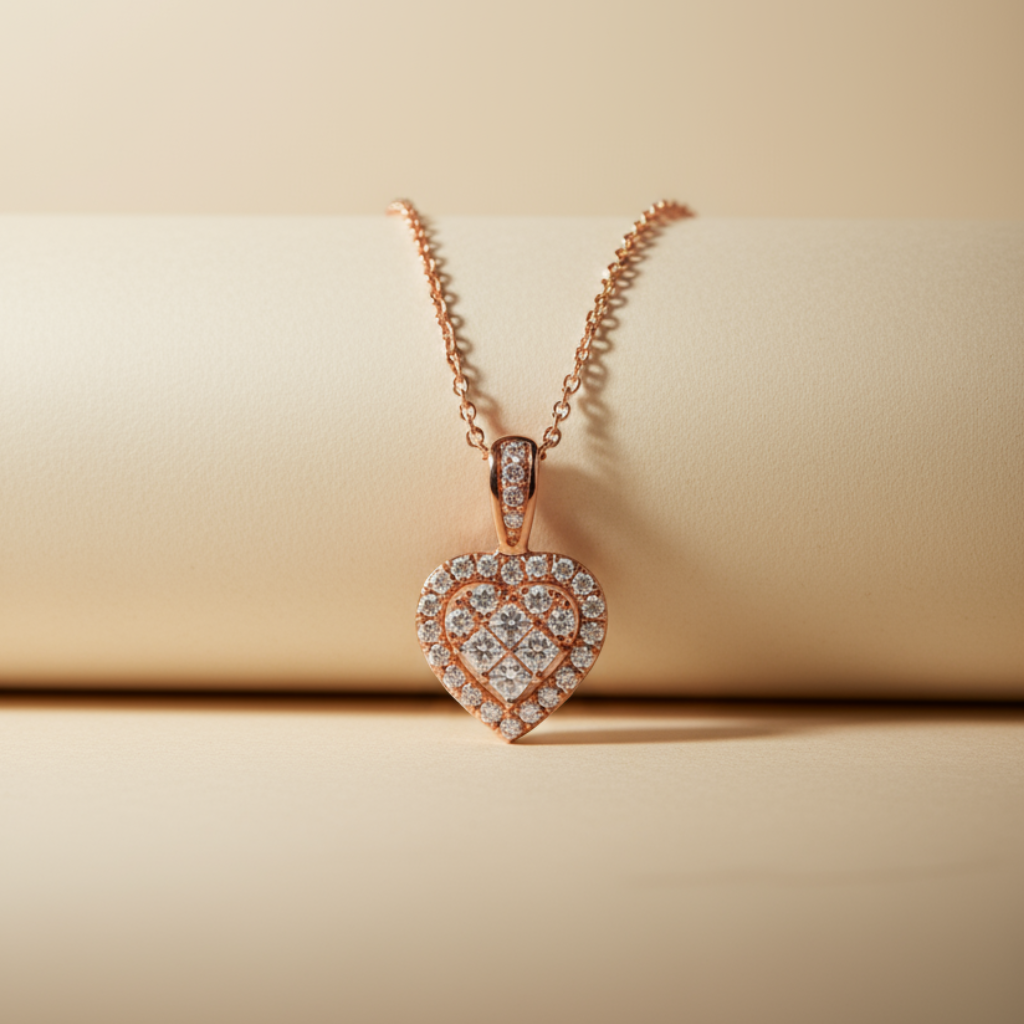 Princess Cut Halo Heart Pendant Necklace