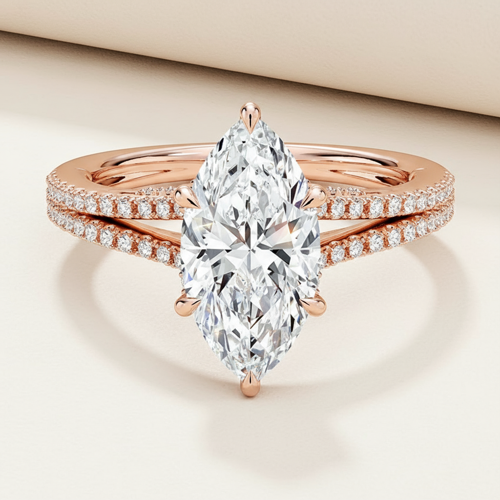 Marquise Moissanite Diamond Split Shank Ring