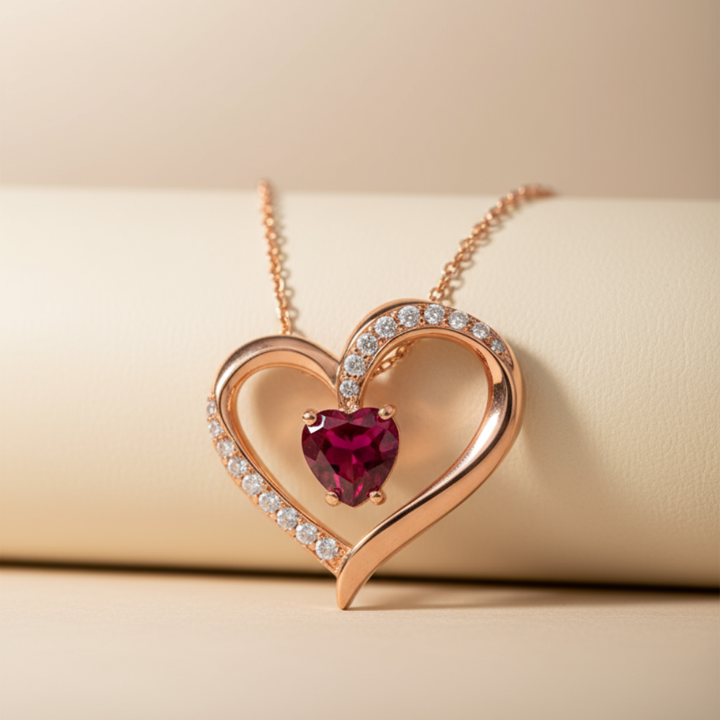 Pink Ruby Heart Pendant Necklace