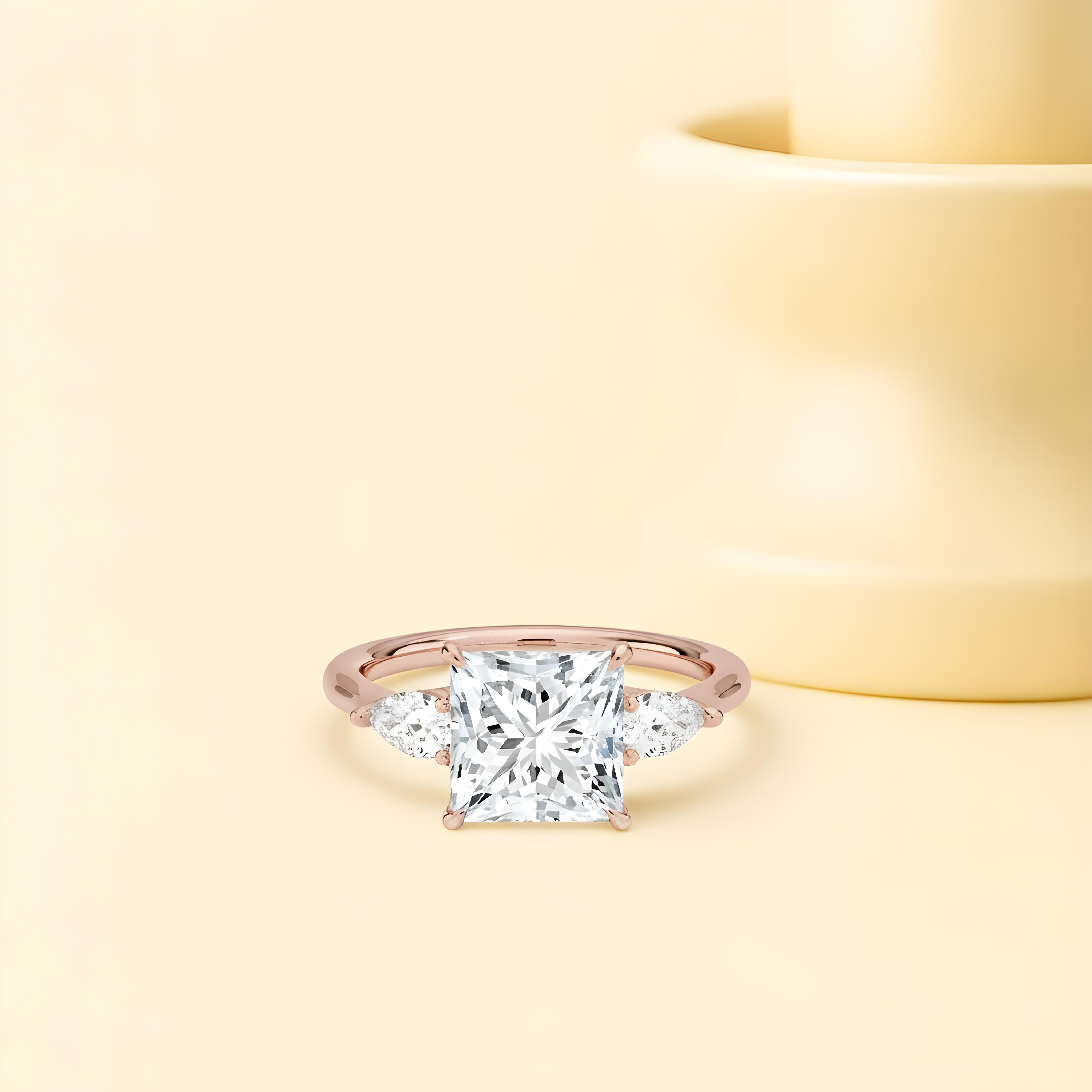 Moissanite Princess Shape Three Stones Ring