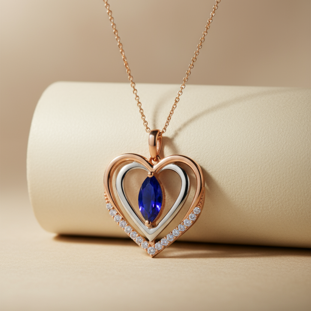 Sapphire Double Heart Pendant Necklace