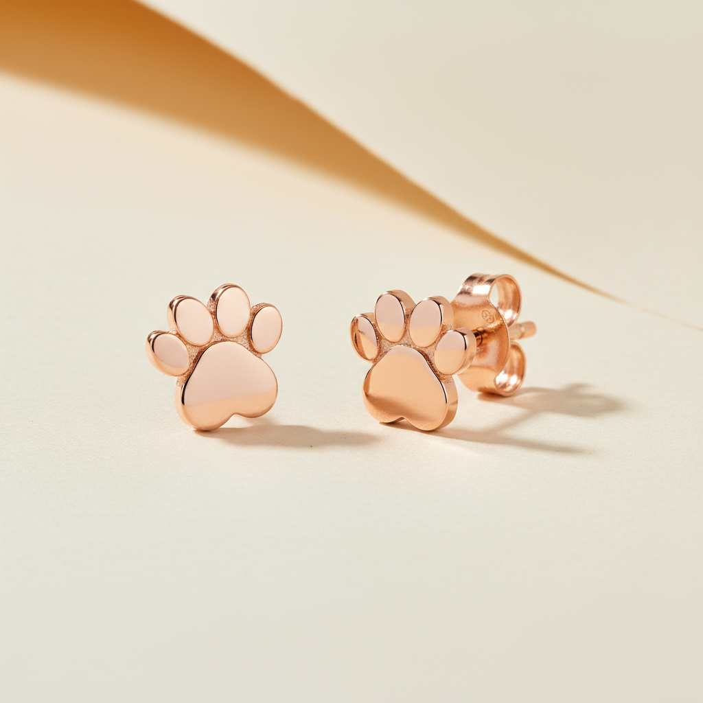 Heart Shaped Dog Paw Print Stud