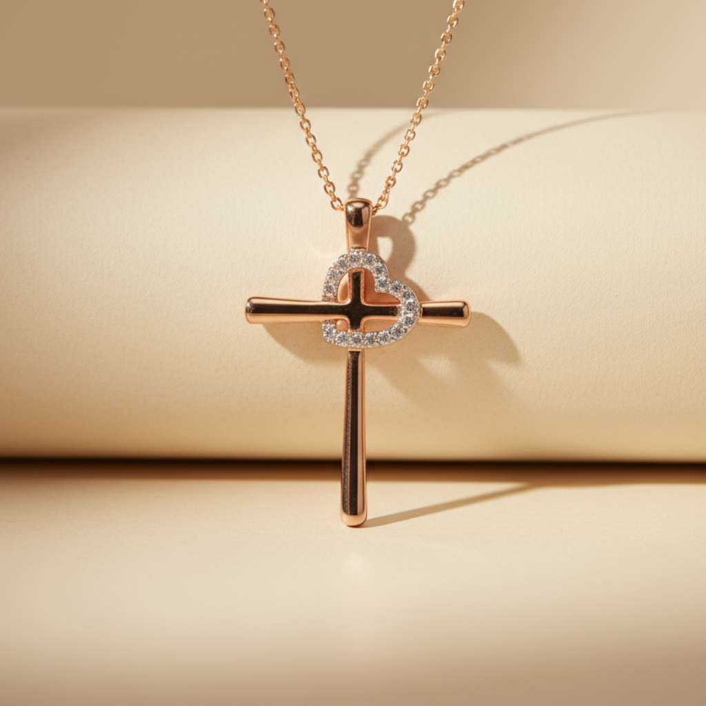 Love Heart Cross Pendant Necklace