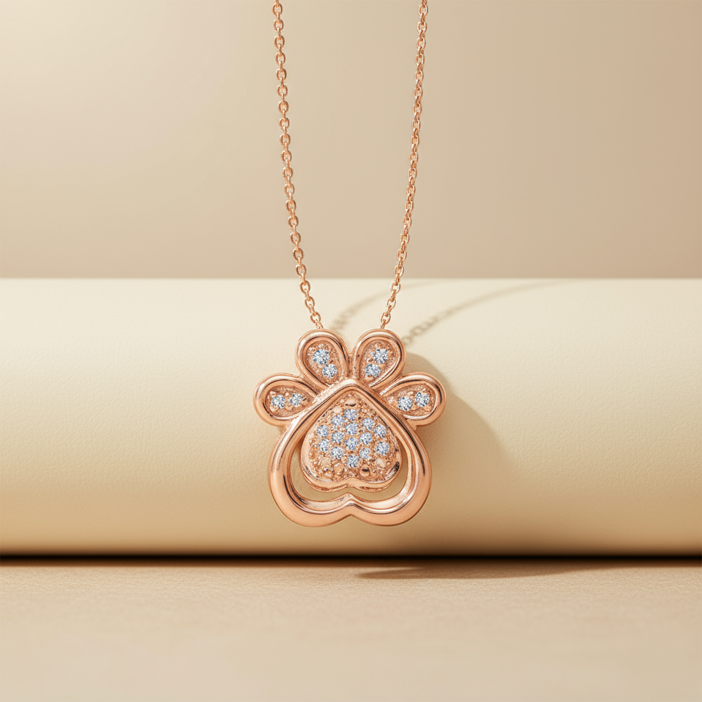 Dog Paw Print Heart Three-in-One Pendant Necklace