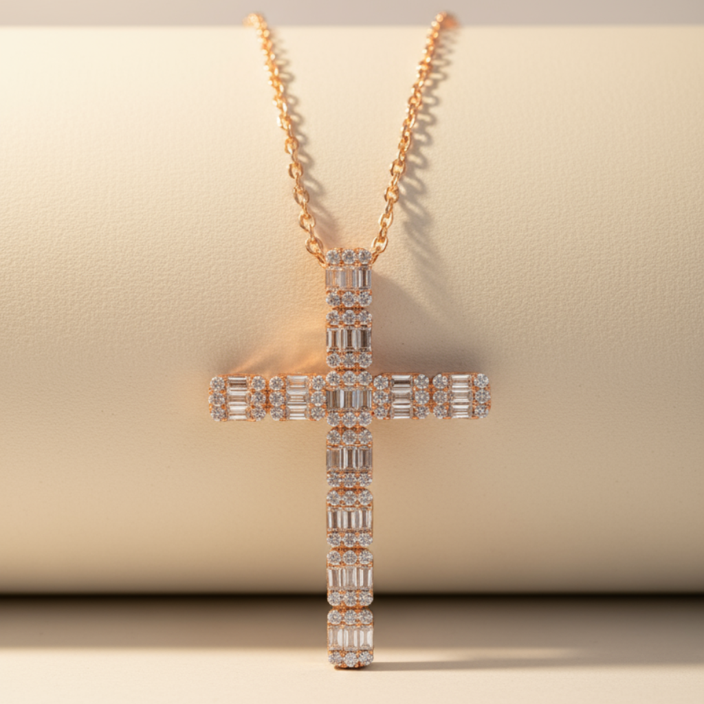 Emerald Cut Cross Pendant Necklace