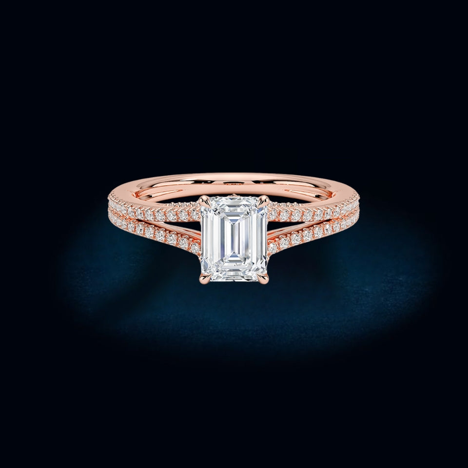 Emerald Moissanite Split Shank Ring