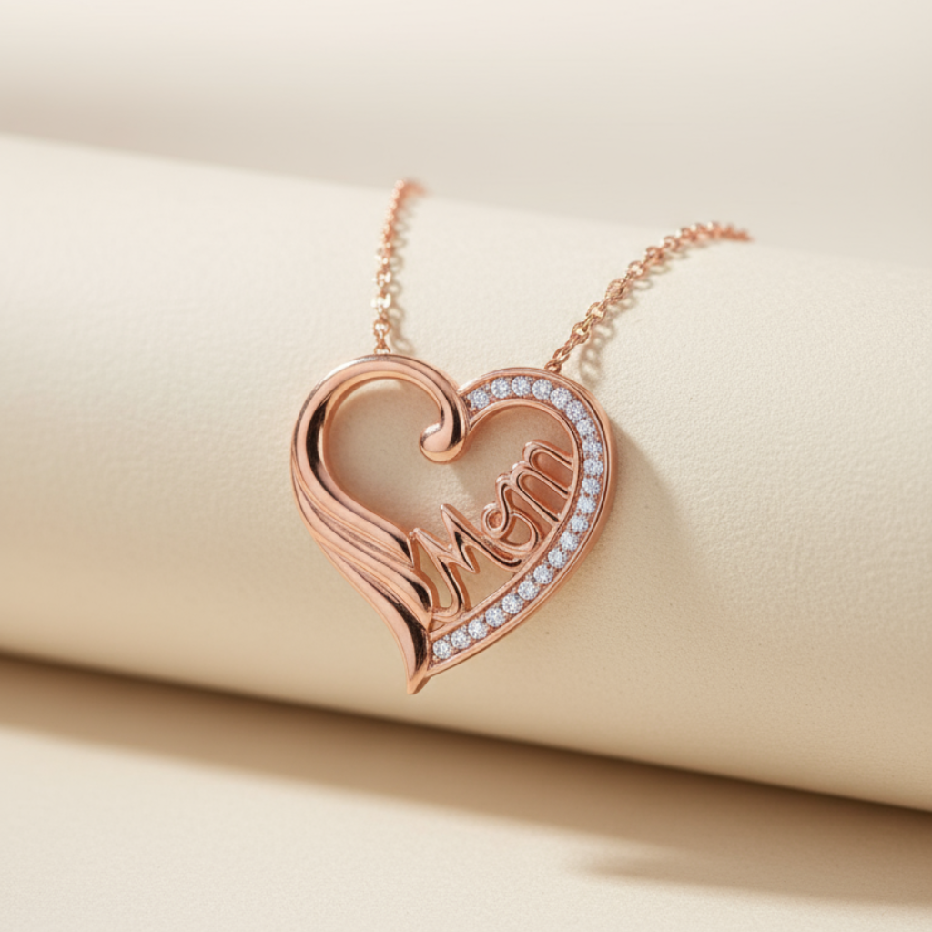 Mom Heart Angel Wing Pendant Necklace