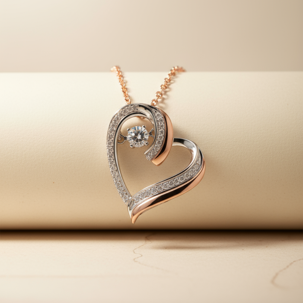 Moissanite Diamond Double Heart Pendant Necklace
