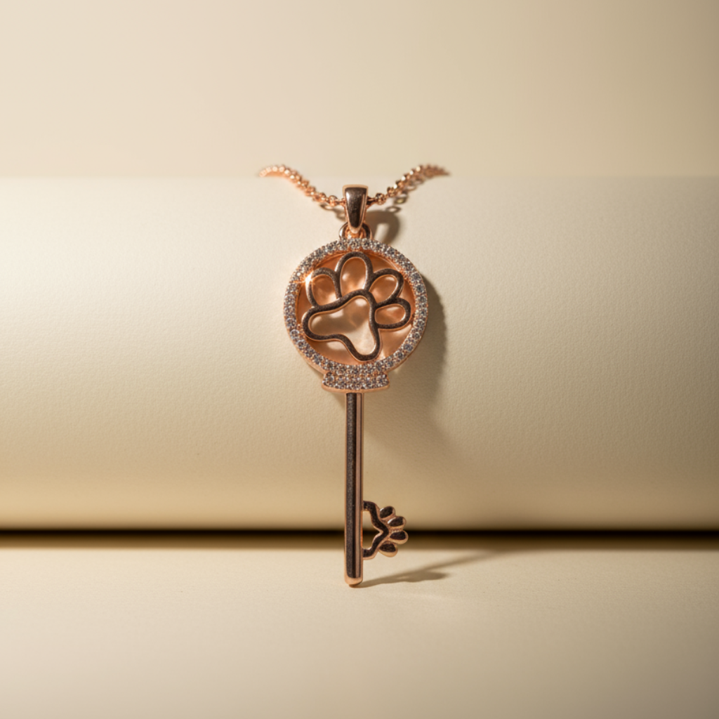 Paw Print Key Pendant Necklace