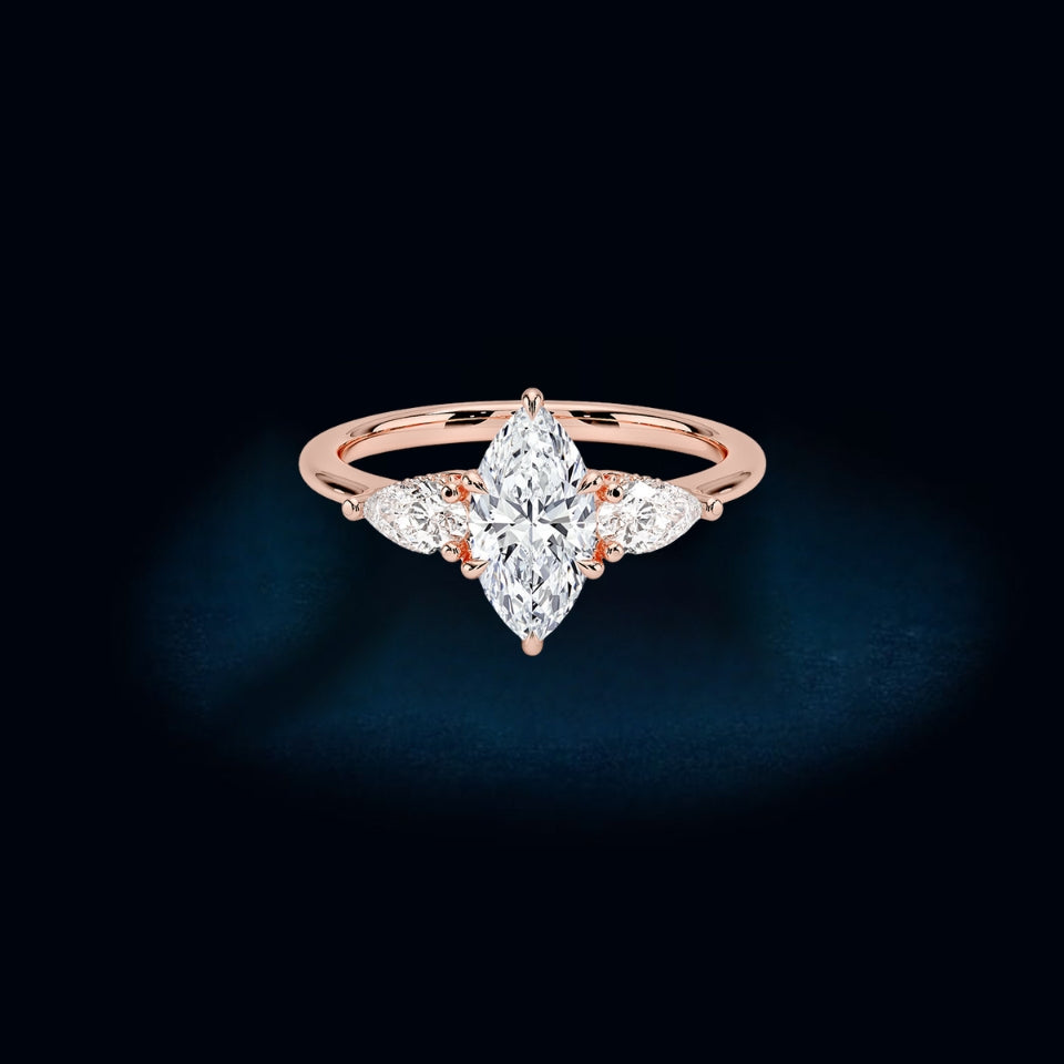Pear And Marquise Shape Moissanite Three Stone Ring