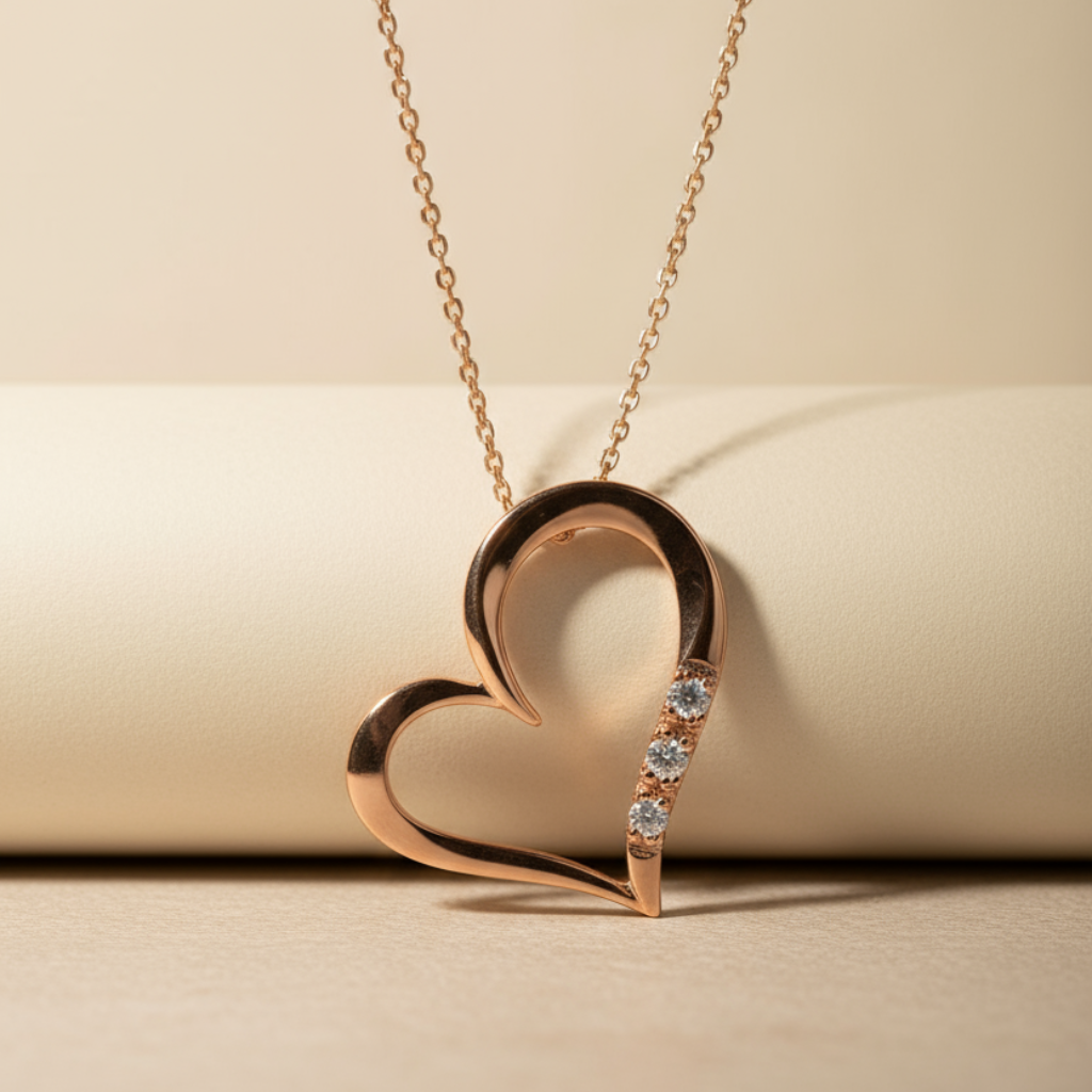 Three Stone Love Heart Pendant Necklace