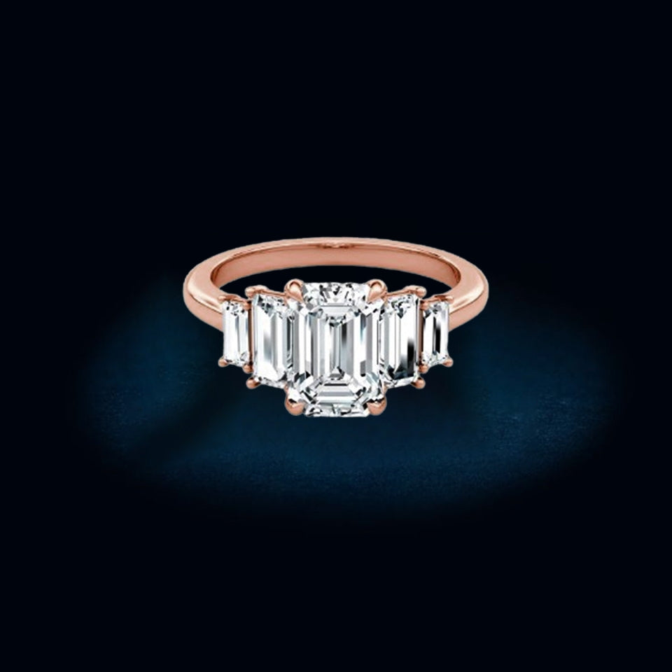 Emerald Shape Moissanite Five Stone Ring