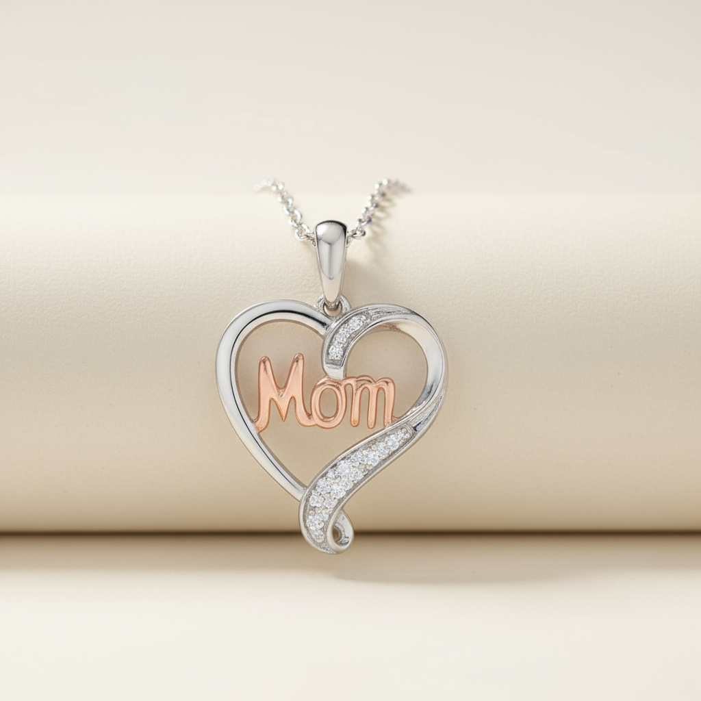 Solid Mom Heart Pendant Necklace