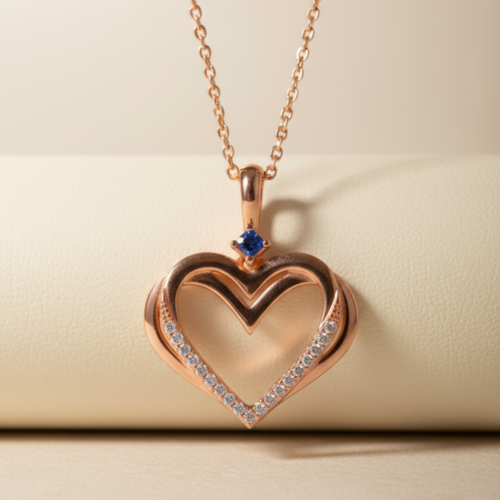 Lavish Blue Sapphire Double Heart Pendant Necklace