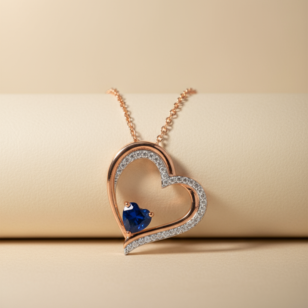 Blue Sapphire Side Heart Pendant Necklace