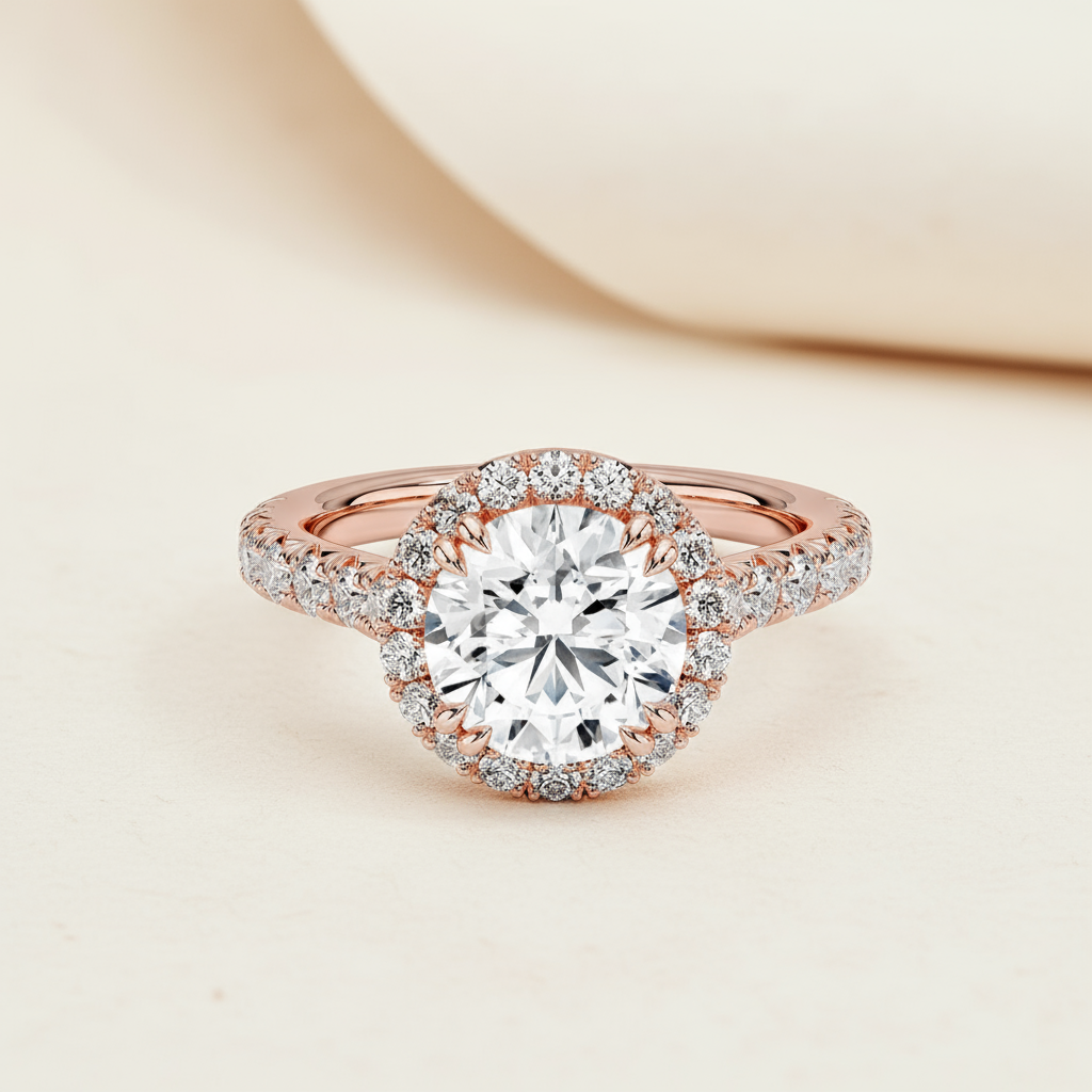 Round Halo Half Moissanite Diamond Ring