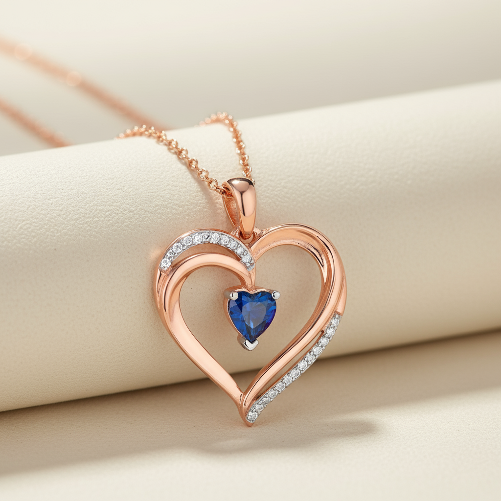 Blue Sapphire Heart Pendant Necklace