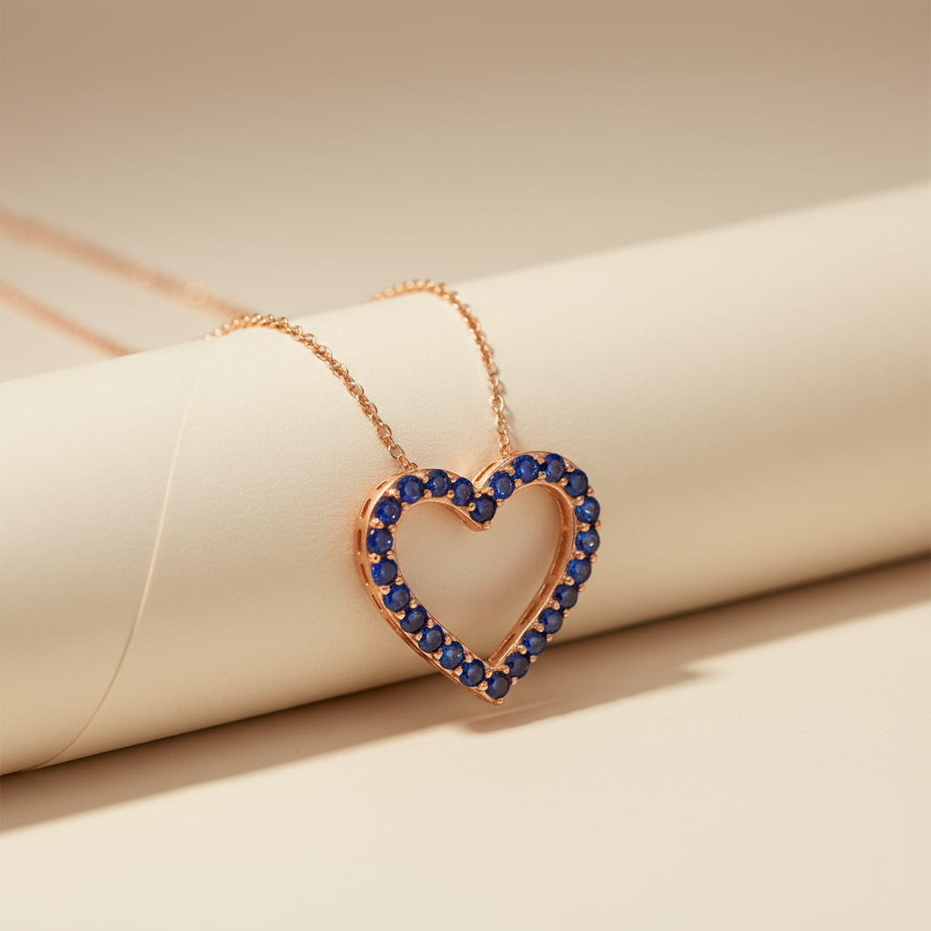 Blue Sapphire Open Love Heart Gemstone Pendant Necklace