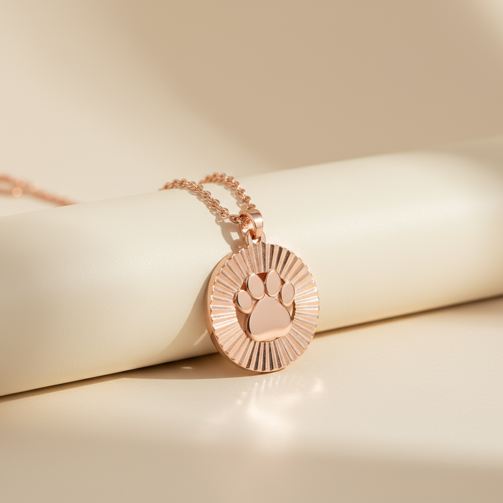 Paw Print Fluted Frame Pendant Necklace