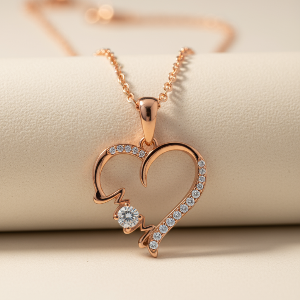 Crystal Mom Love Heart Pendant Necklace