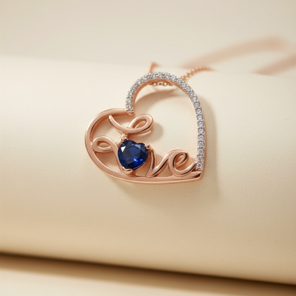 Blue Sapphire Love Heart Pendant Necklace