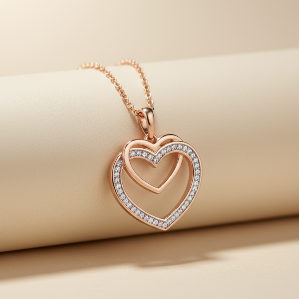 Tone Double Heart Pendant Necklace