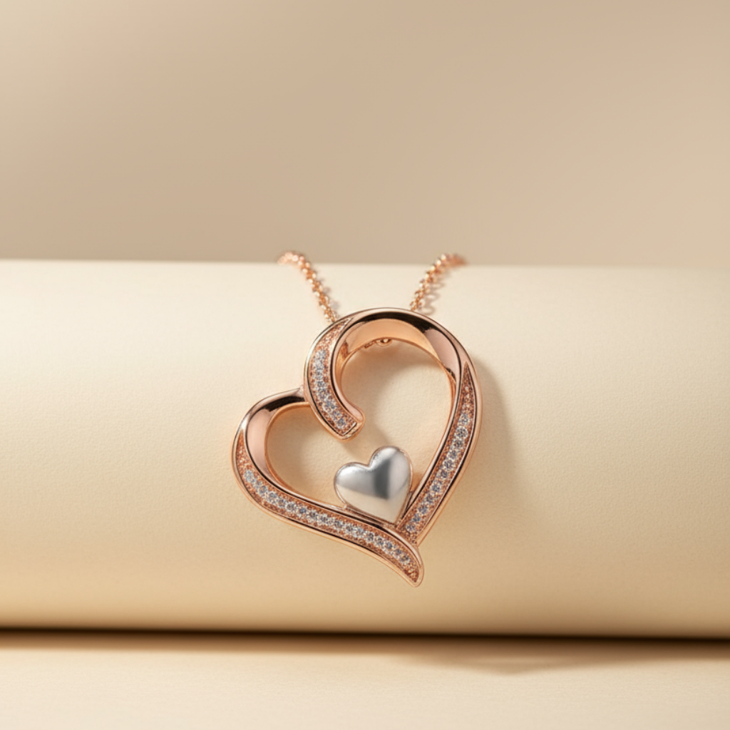Two Tone Heart Pendant Necklace