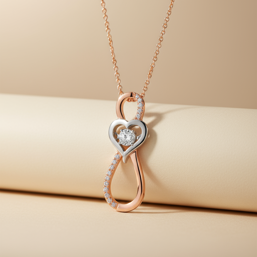 Two Tone Infinity Heart Pendant Necklace