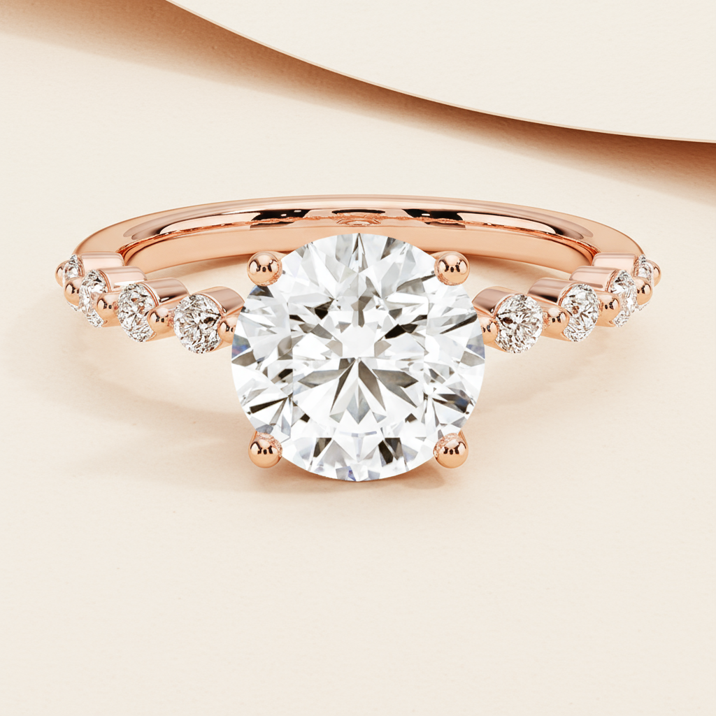 Round Accent Moissanite Diamond Engagement Ring