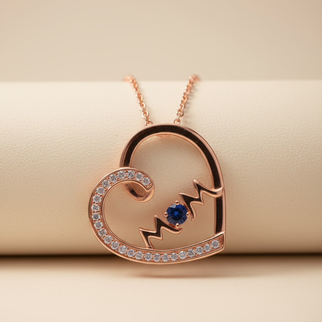 Blue Sapphire Mom Heart Pendant Necklace