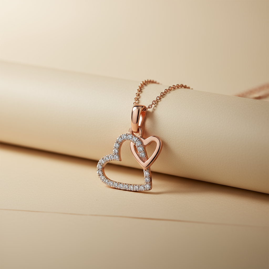 Double Interlocking Love Heart Pendant Necklace