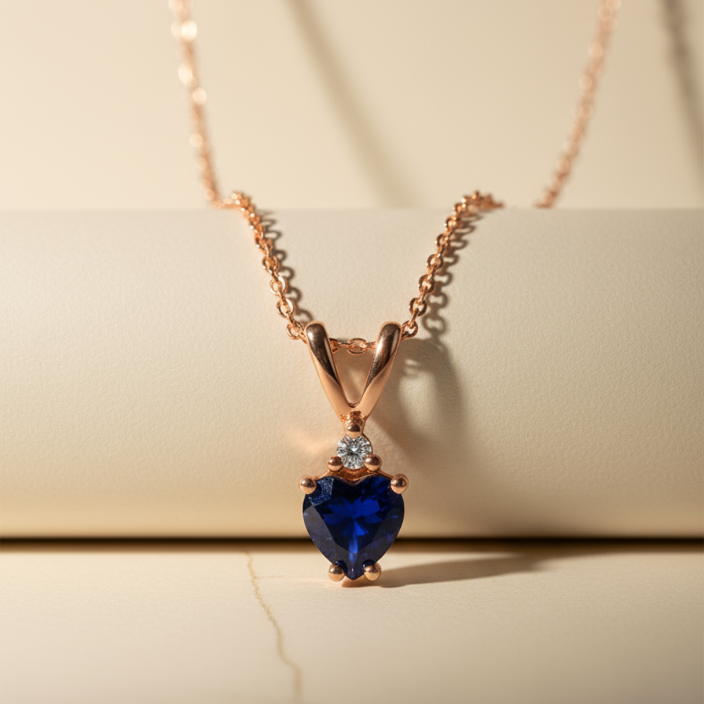 Blue Sapphire Looping Heart Pendant Necklace