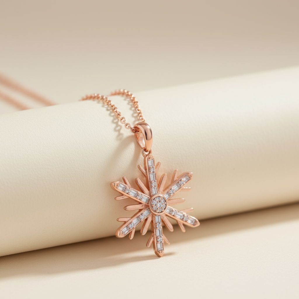 Baguette Snowflake Pendant Necklace