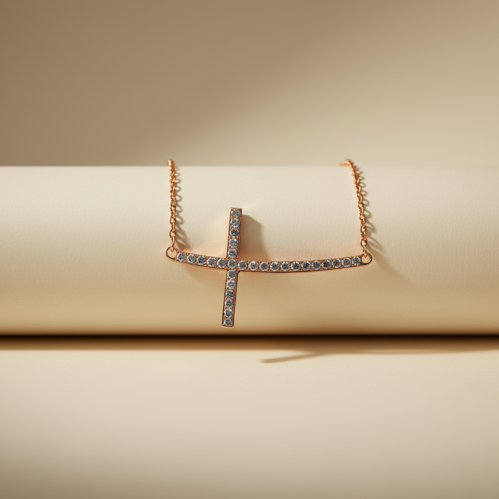 Curved Sideway Cross Pendant Necklace