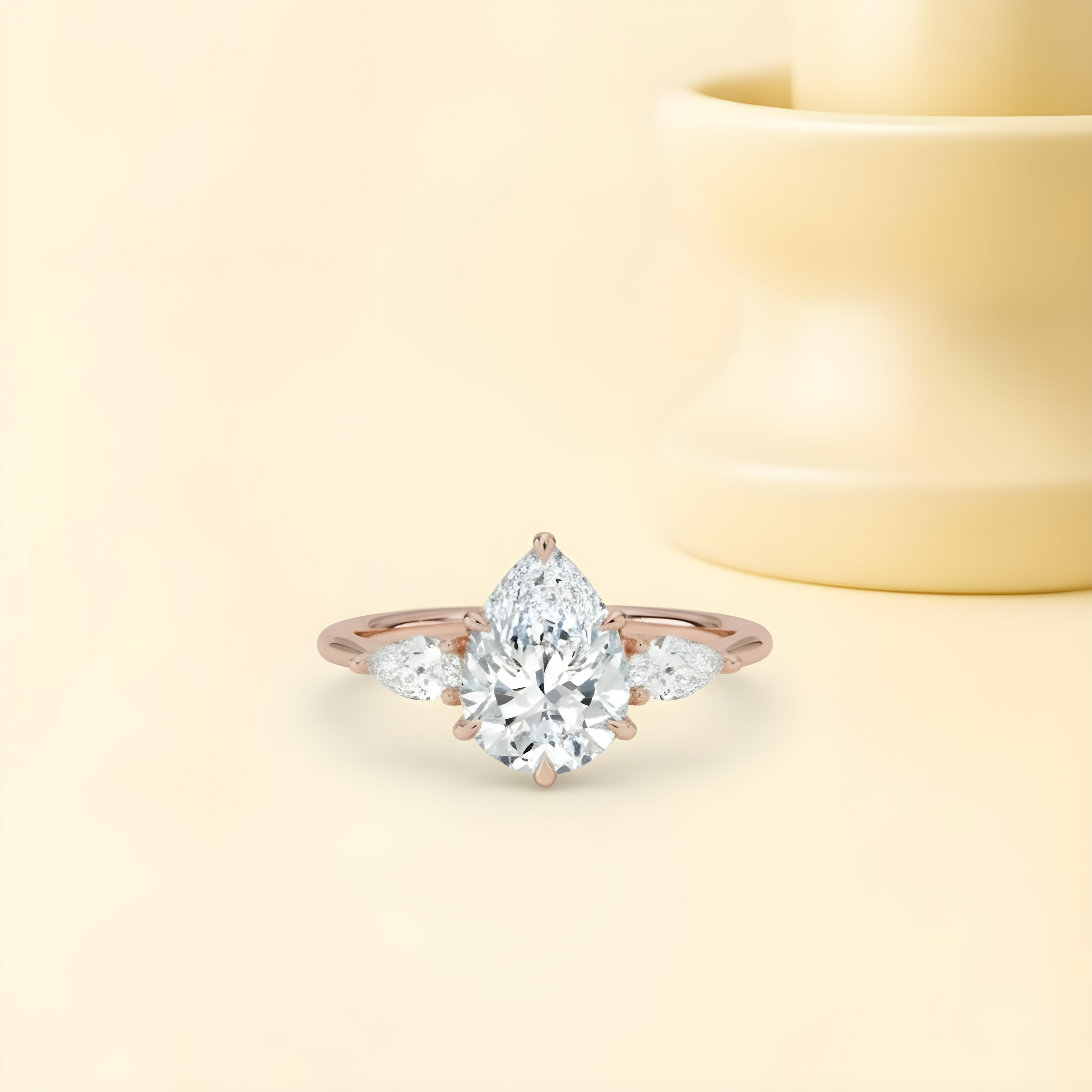 Moissanite Pear Cut Three Stone Ring