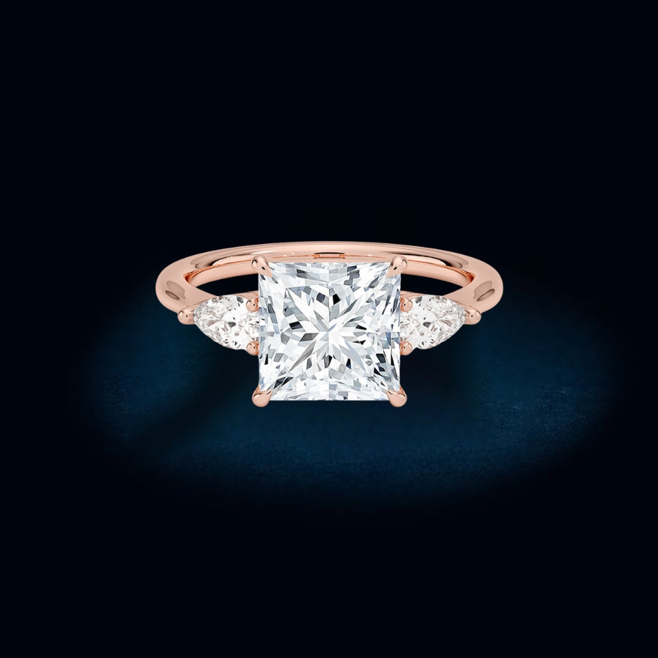 Moissanite Princess Shape Three Stones Ring