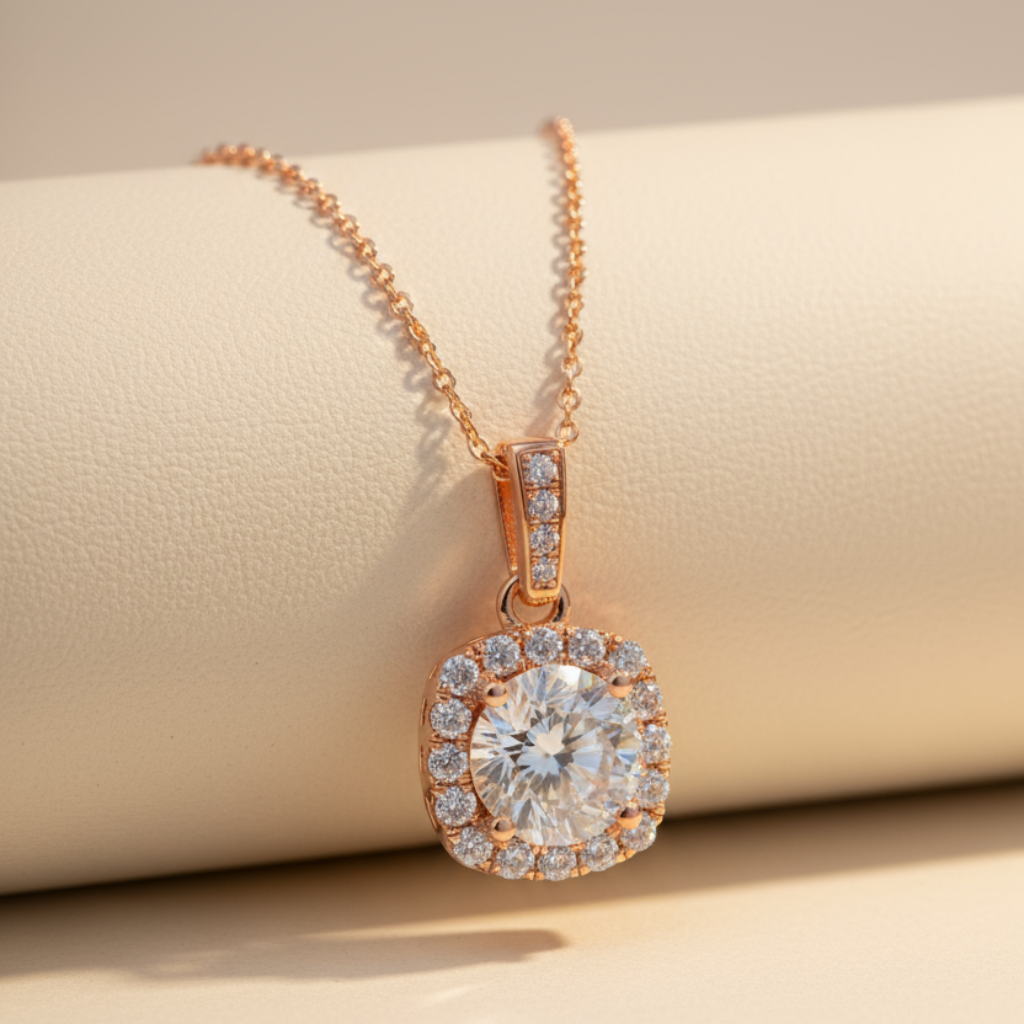 Square Halo Pendant Necklace