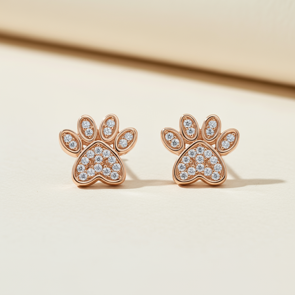 Cubic Zirconia Paw Print Stud