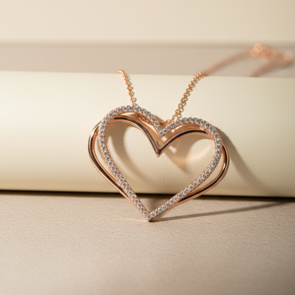 Crossover Double Heart Pendant Necklace