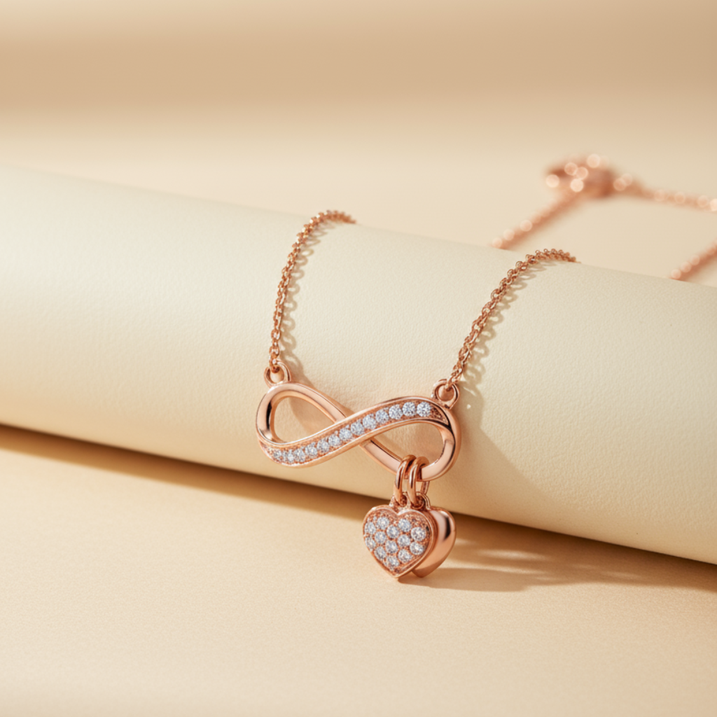 Infinity Double Heart Dangle Pendant Necklace