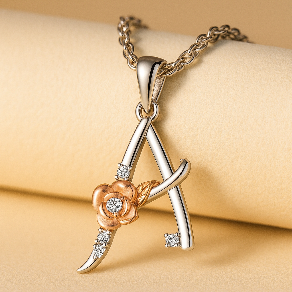 Alphabet Rose Pendant Necklace