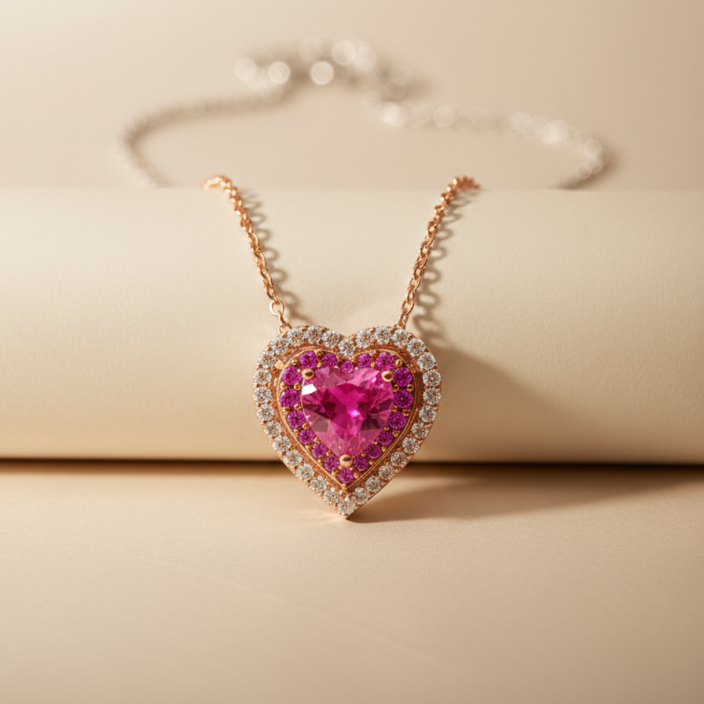 Ruby Double Heart Pendant Necklace
