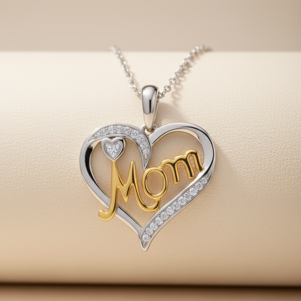Double Heart Outline Mom Pendant Necklace
