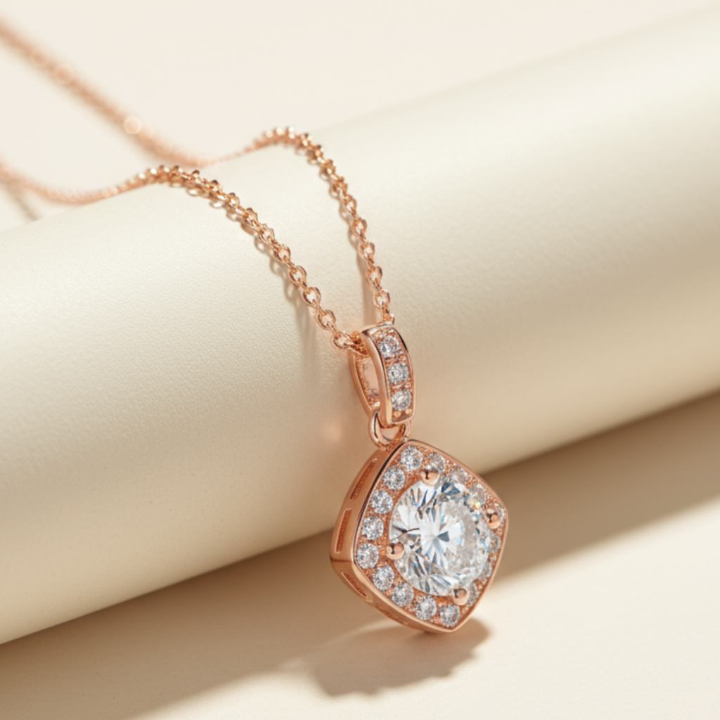 Cushion Halo Pendant Necklace