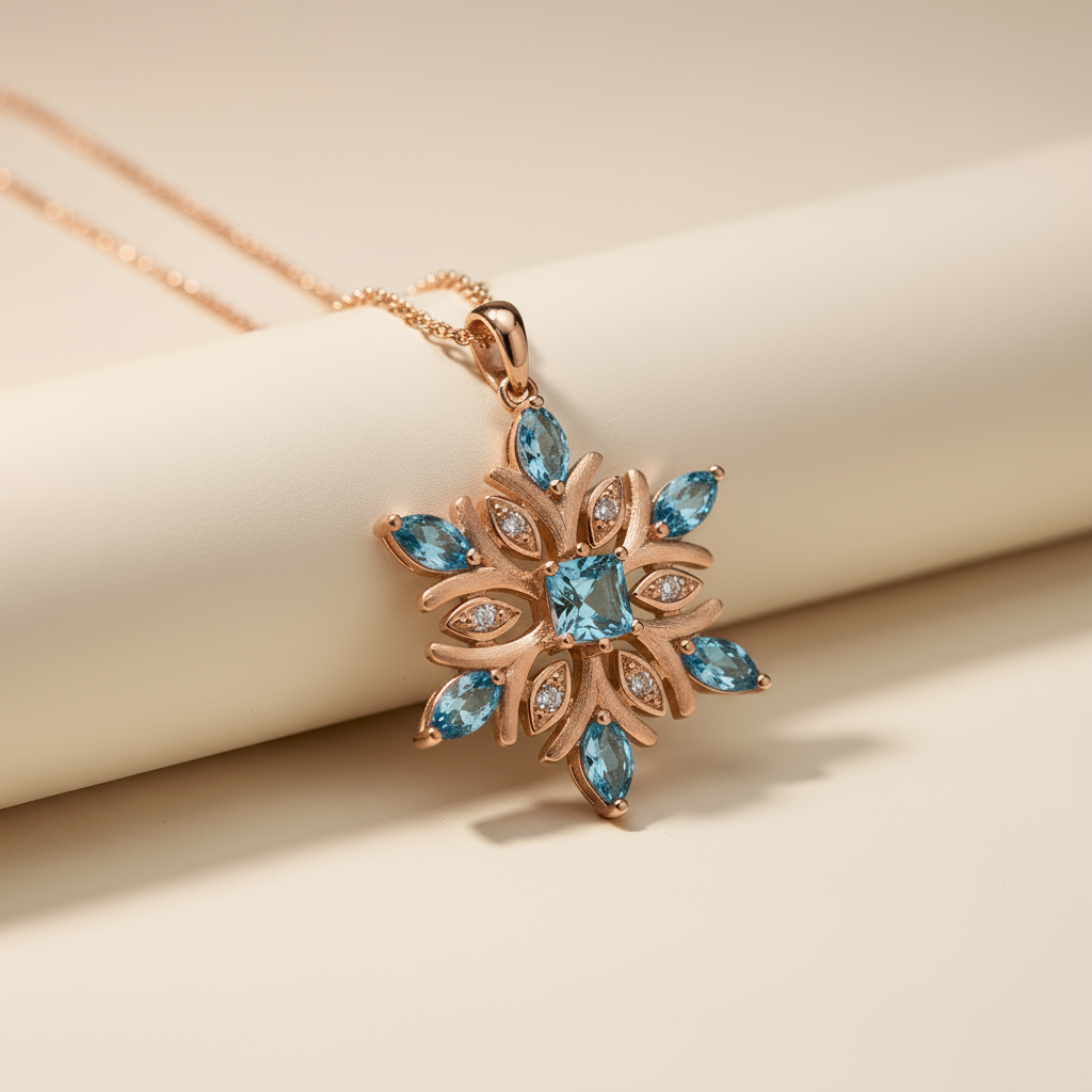 Aquamarine Snowflake Pendant Necklace